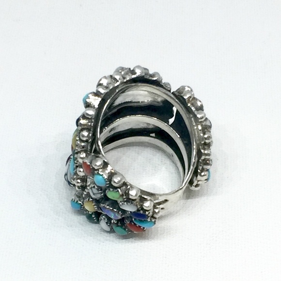 Sterling Silver Multi Stone Sunburst Ring - Picture 3 of 5